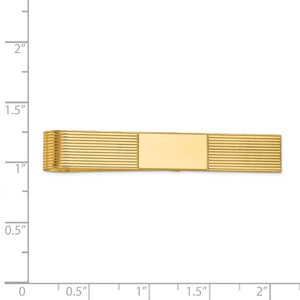 14K Yellow Gold Striped & Polished Tie Bar, 50mm