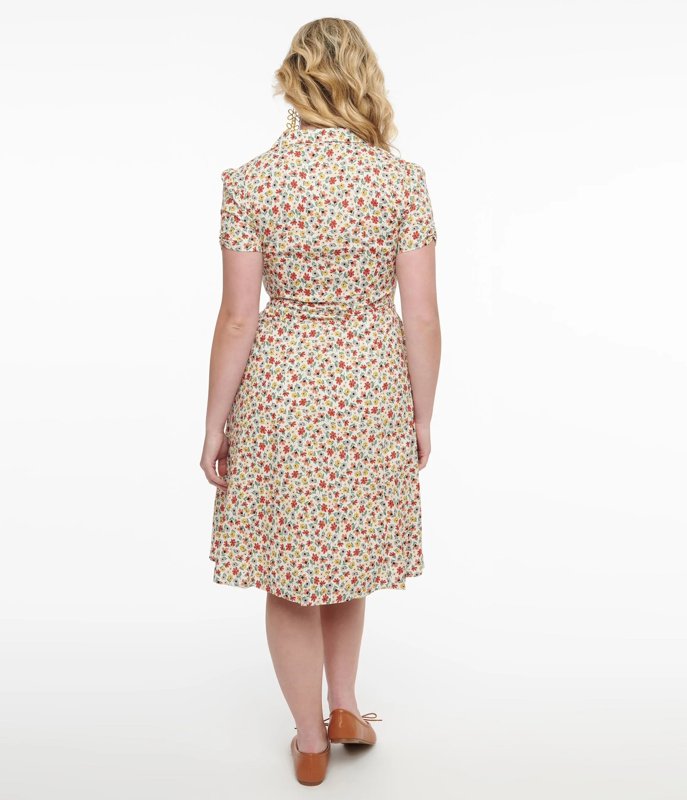 1950s Cream & Multicolor Floral Fit & Flare Dress