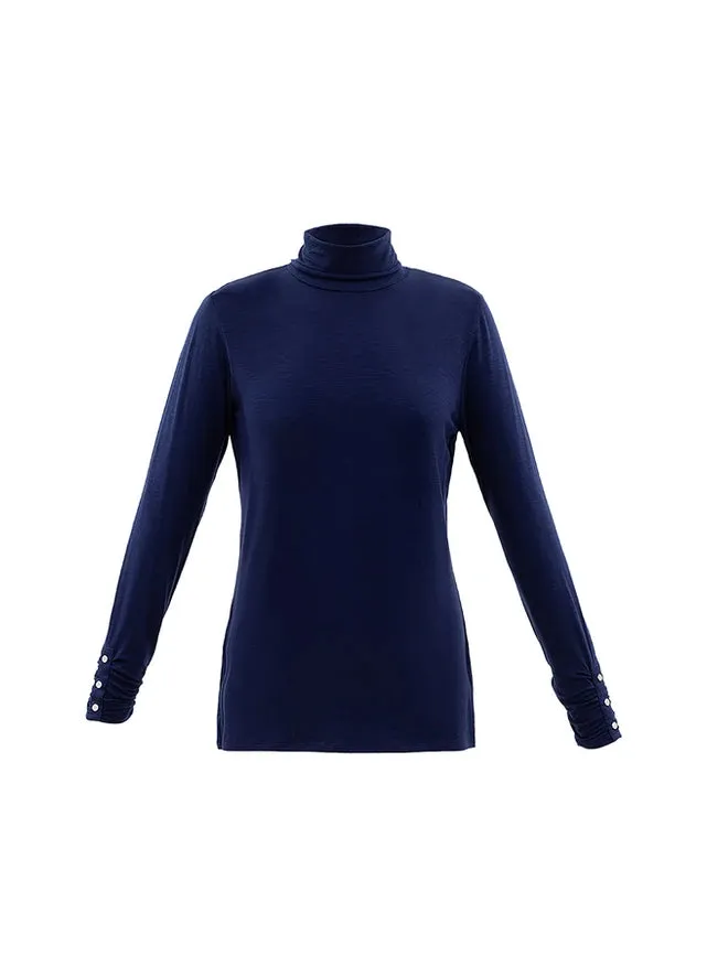 6400- Polo Neck Top- Navy- Marble