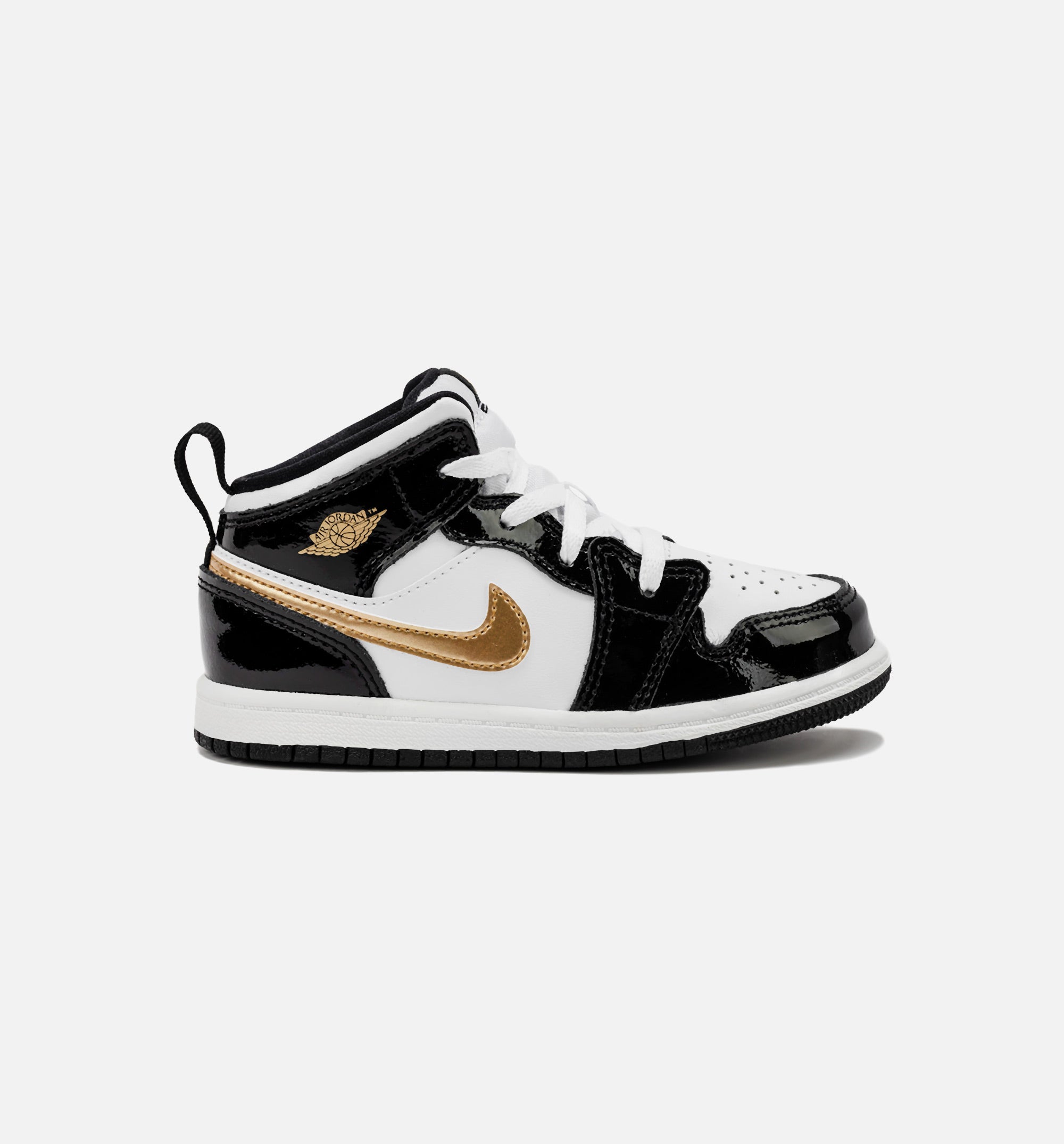 Air Jordan 1 Retro Mid SE Patent Black Gold Infant Toddler Lifestyle Shoe - Black/Gold