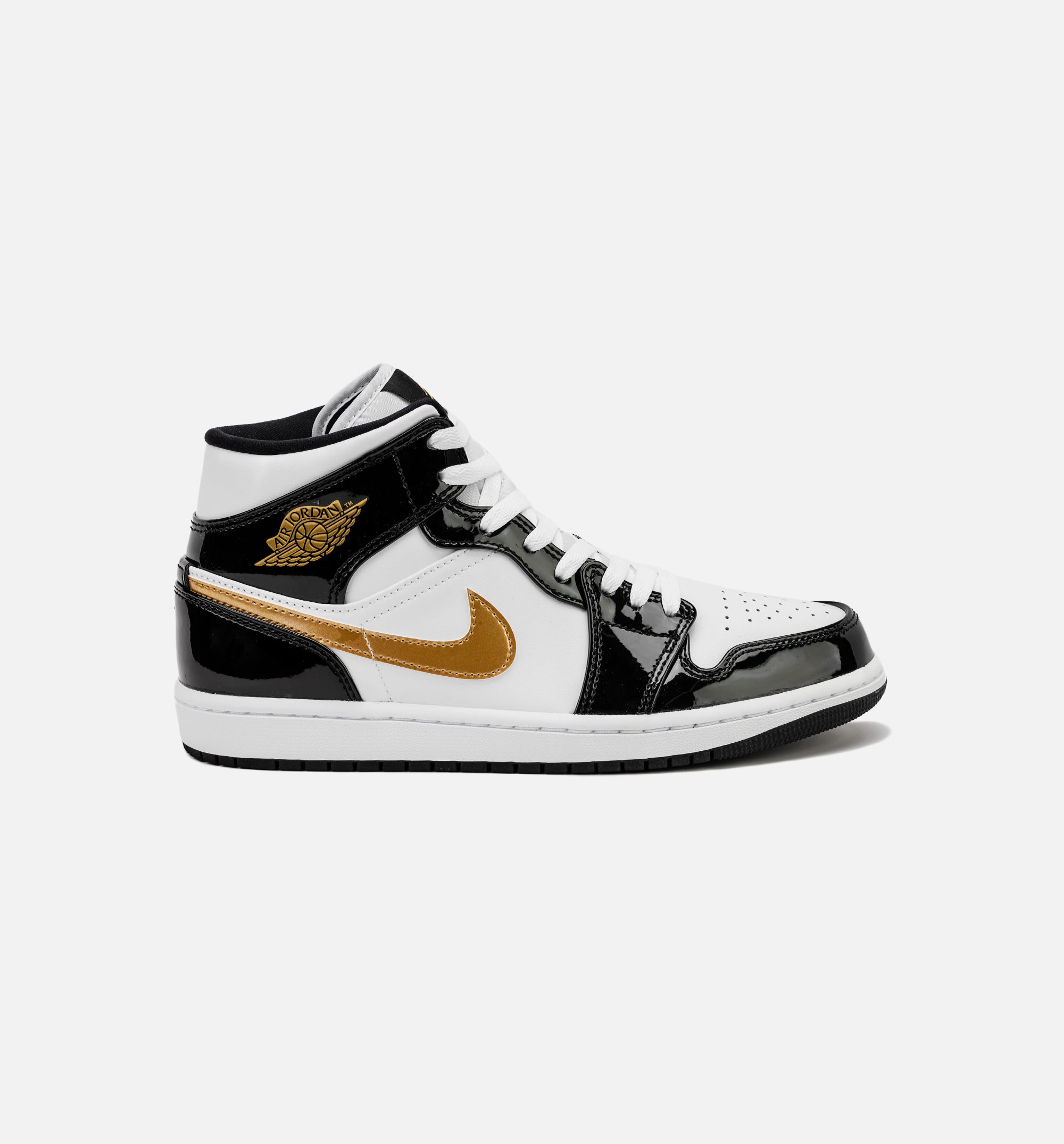 Air Jordan 1 Retro Mid SE Patent Black Gold Mens Lifestyle Shoe - Black/Gold