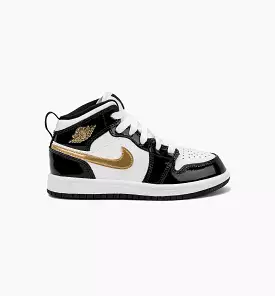 Air Jordan 1 Retro Mid SE Patent Black Gold Preschool Lifestyle Shoe - Black/Gold