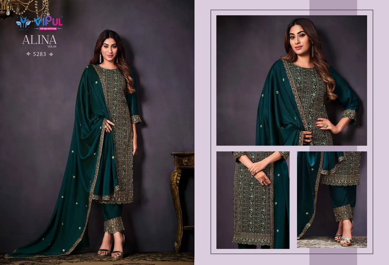 ALINA VOL-4 ,Deep Green  Semi stitch Salwar suit Material for women-SSS001SSADG