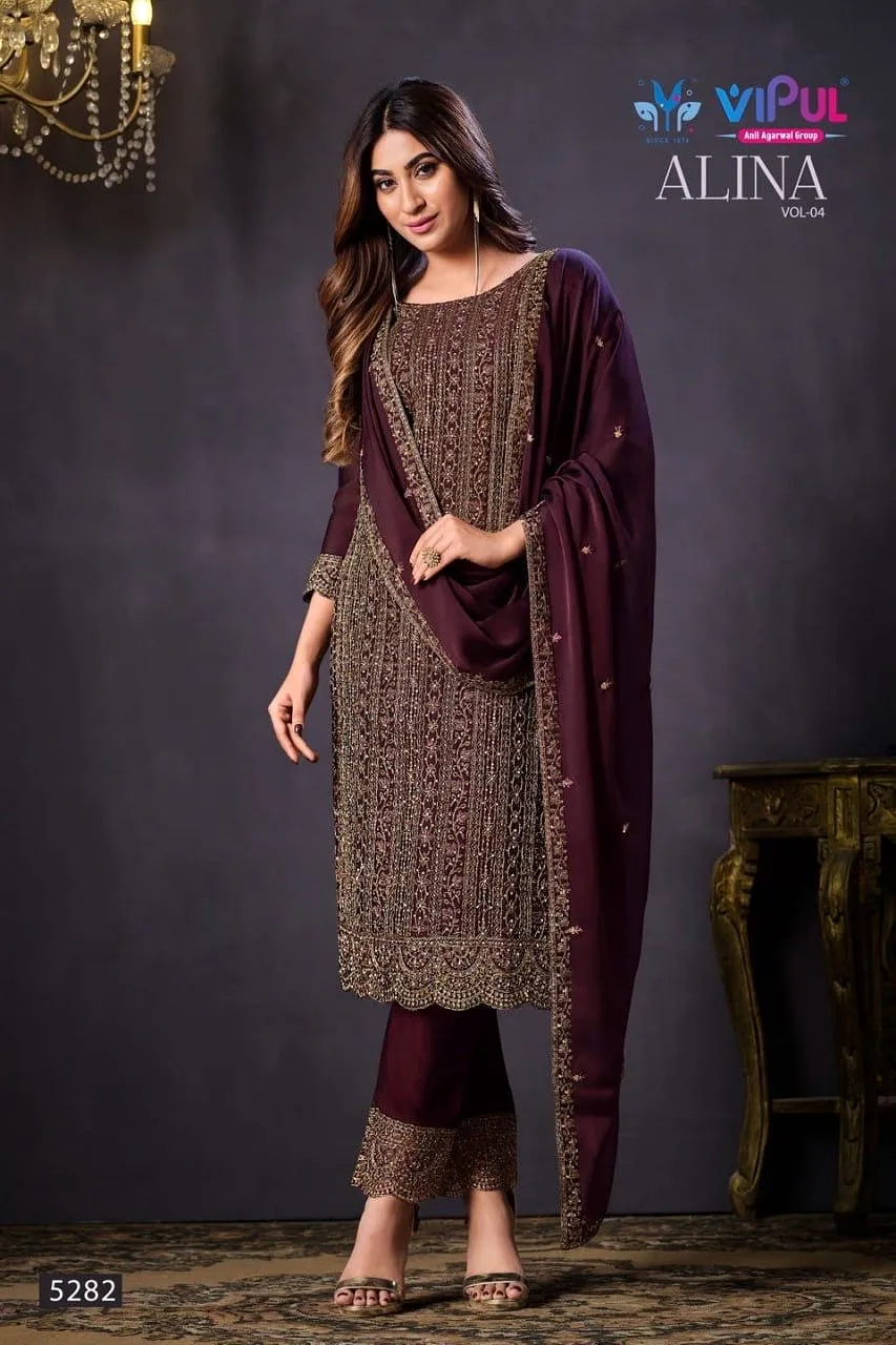 ALINA VOL-4 ,Grape wine   Shade   Semi stitch Salwar suit Material for women-SSS001SSAGW