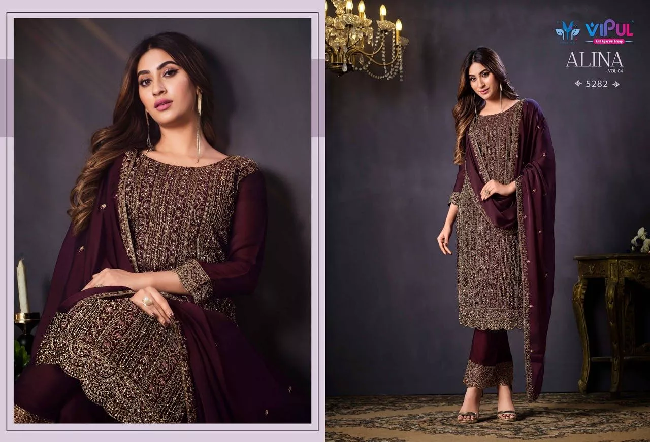 ALINA VOL-4 ,Grape wine   Shade   Semi stitch Salwar suit Material for women-SSS001SSAGW