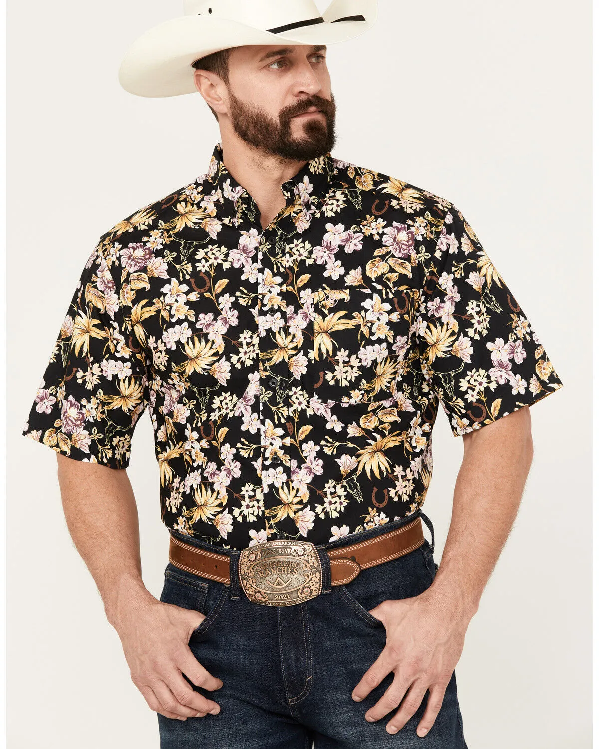 Ariat Men's Dex Classic Fit Floral Print Short Sleeve Button-Down Western Shirt