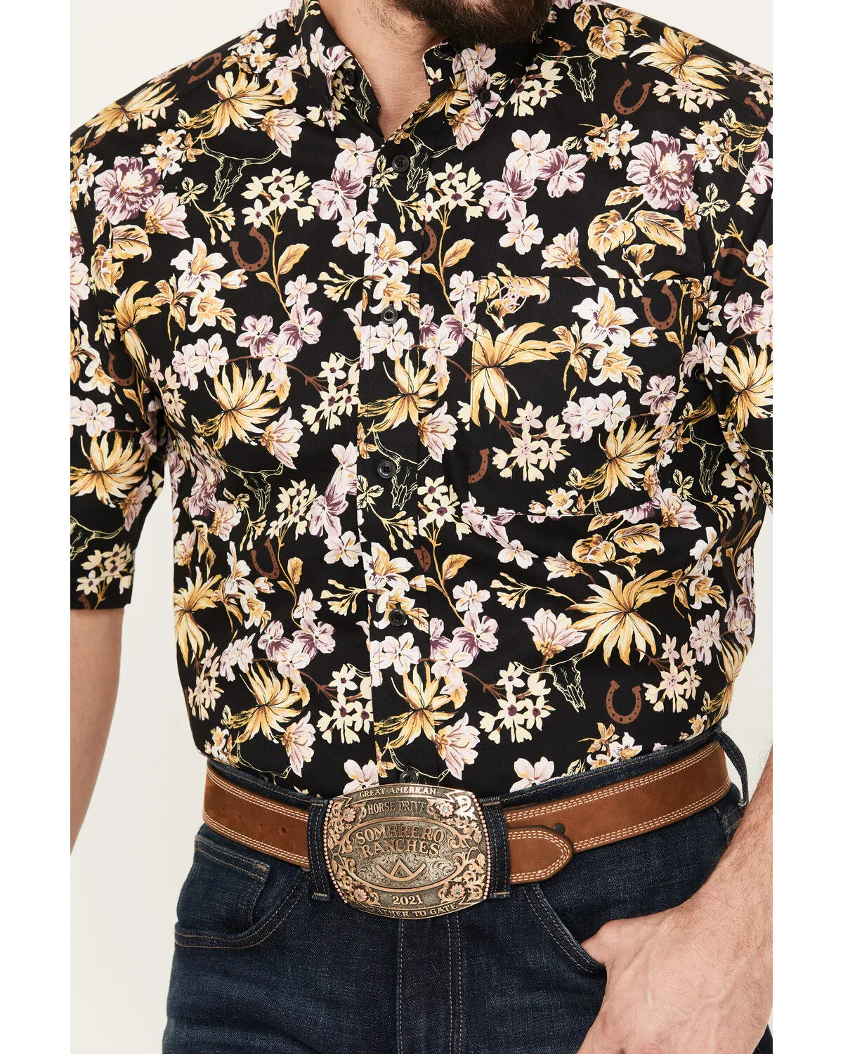 Ariat Men's Dex Classic Fit Floral Print Short Sleeve Button-Down Western Shirt