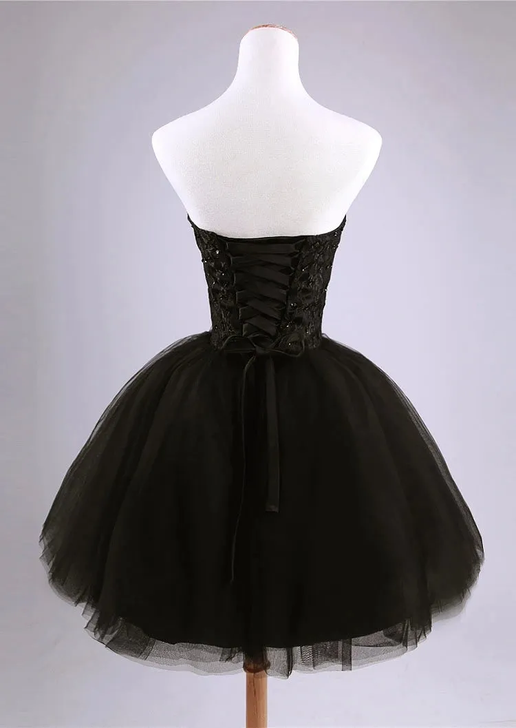 Beautiful Black Short Lace and Tulle Homecoming Dress, Sweetheart Short Prom Dress