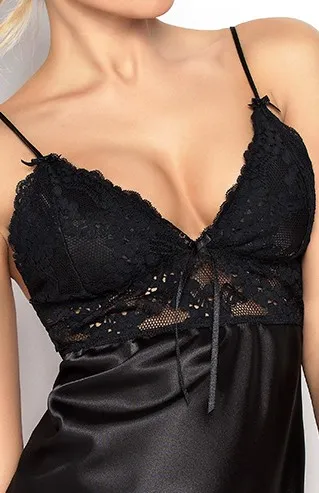 Black satin and lace nightie Jane