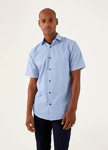 Blue Floral Short Sleeved Tailored Fit Shirt by Skopes | Look Again