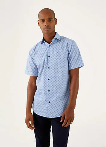 Blue Floral Short Sleeved Tailored Fit Shirt by Skopes | Look Again