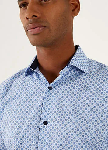 Blue Floral Short Sleeved Tailored Fit Shirt by Skopes | Look Again