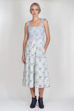 Bobbi long dress in white cotton Wikwood print