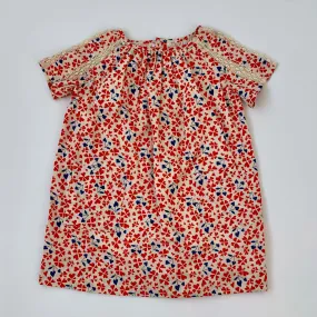 Bonpoint Red And Blue Heart Motif Dress With Lace: 4 Years