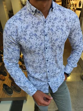 Brabion Racine White Slim Fit Floral Shirt