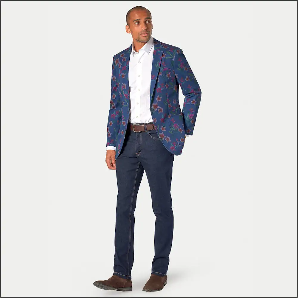 Brook Taverner Tailored Fit Blue Floral Print Stetch Cotton Jacket<><>