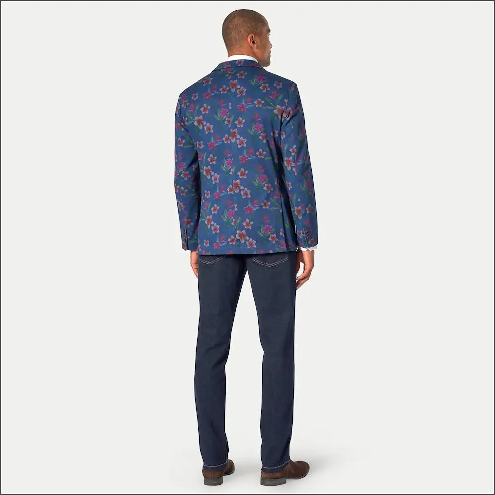 Brook Taverner Tailored Fit Blue Floral Print Stetch Cotton Jacket<><>