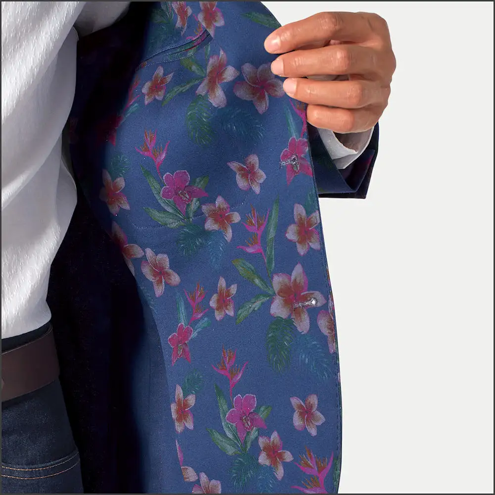 Brook Taverner Tailored Fit Blue Floral Print Stetch Cotton Jacket<><>