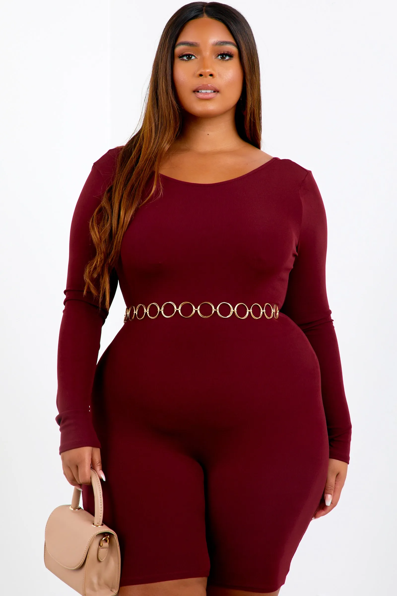 Burgundy Shape Long Sleeve Unitard