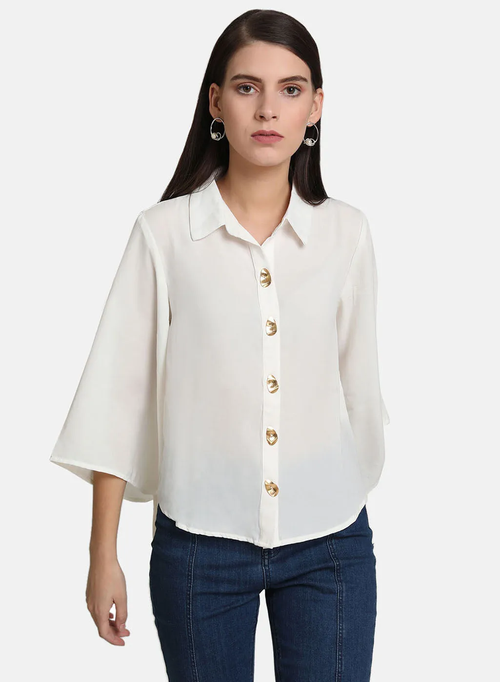 Button Detail Flared Sleeve Shirt