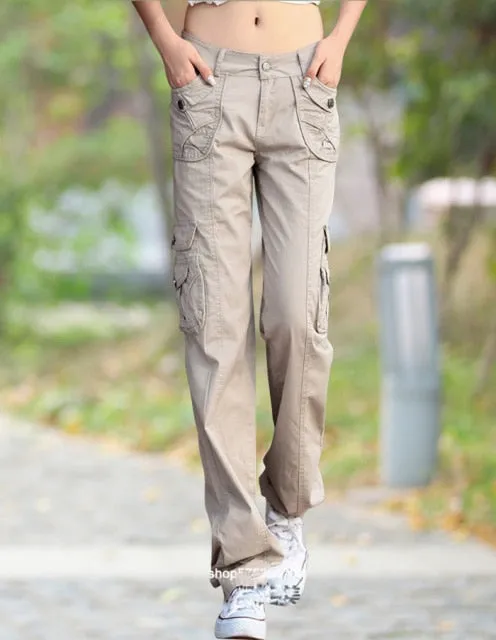 Casual Unisex Solid Pockets Mid Waist Cargo Jogger Full Pants Trousers