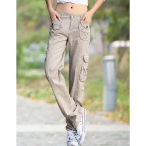 Casual Unisex Solid Pockets Mid Waist Cargo Jogger Full Pants Trousers