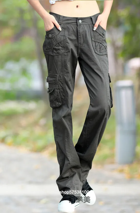 Casual Unisex Solid Pockets Mid Waist Cargo Jogger Full Pants Trousers