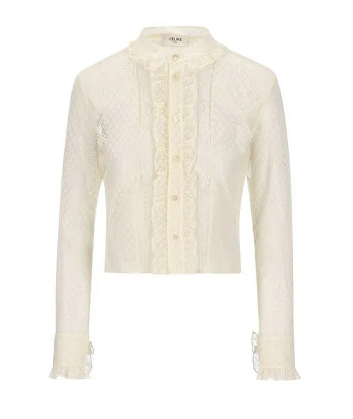 CELINE Elegant and Chic Cropped Shirt in Cream with Diamond Lace for Women (SS24)