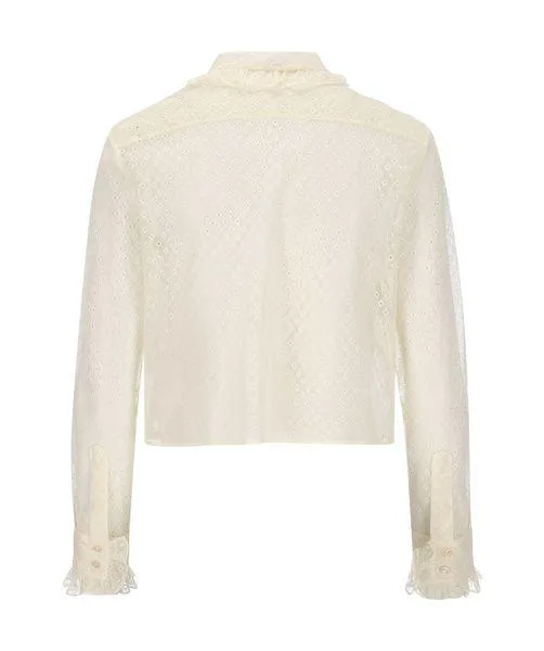 CELINE Elegant and Chic Cropped Shirt in Cream with Diamond Lace for Women (SS24)