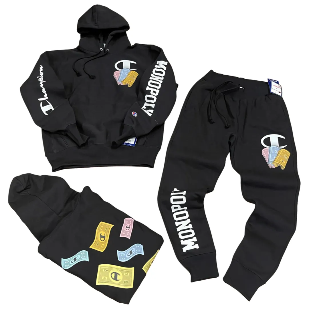 CHAMPION X MONOPOLY REVERSE WEAVE SWEATSUIT-BLACK