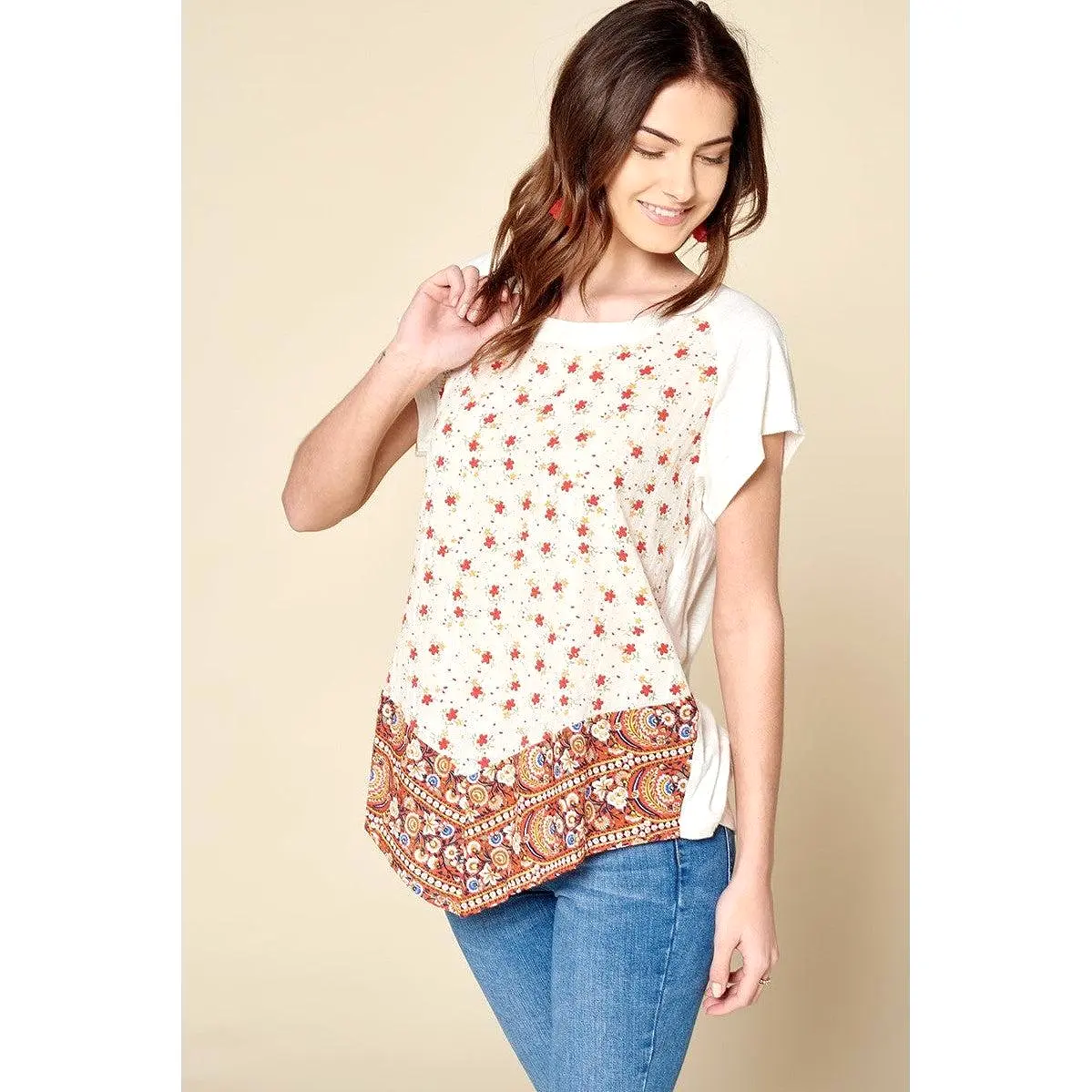 Ditsy Floral Border Printed Loose-fit Tee