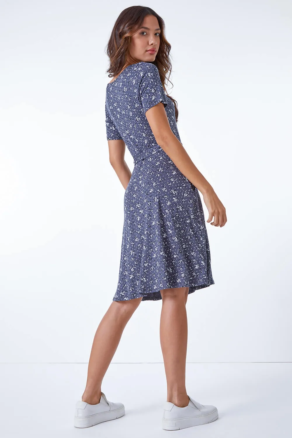 Ditsy Floral Fit & Flare Dress in Dark Grey - Roman Originals UK