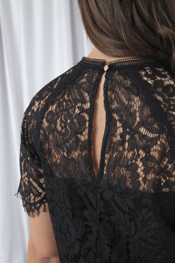 Double Second Black Raglan Sleeve Lace Top