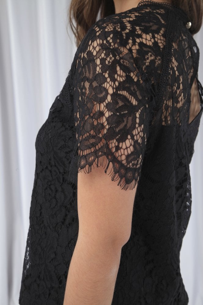 Double Second Black Raglan Sleeve Lace Top