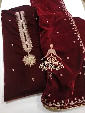 Embroidered Velvet Shirt With Zardozi , Pearl & Sequins Work-RIDA001VS