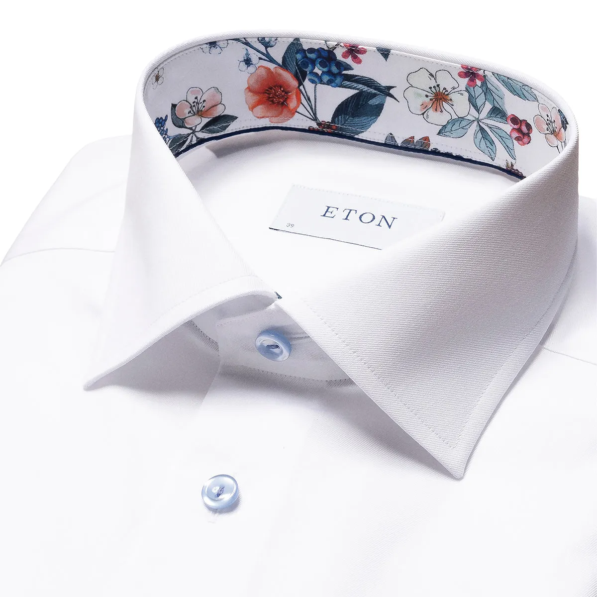 Eton - Slim Fit Floral Trim Shirt in White