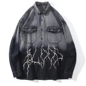 Extreme Aesthetic Denim Button Up in Thundercloud Print