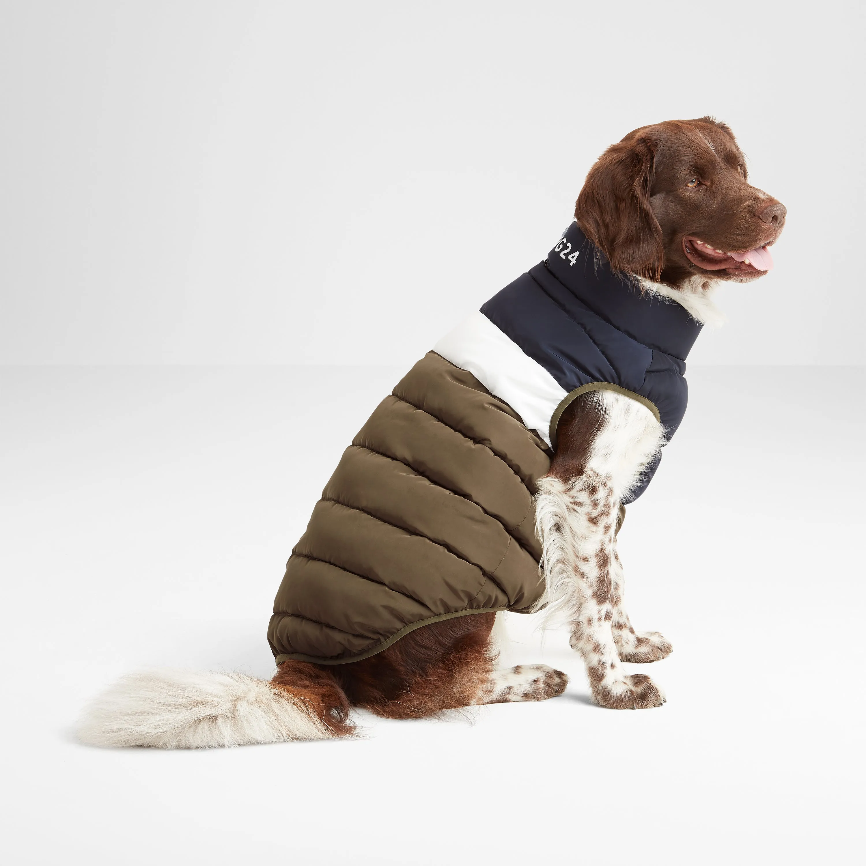 Fetch Padded Dog Coat L - Khaki/Dark Indigo/Optic White