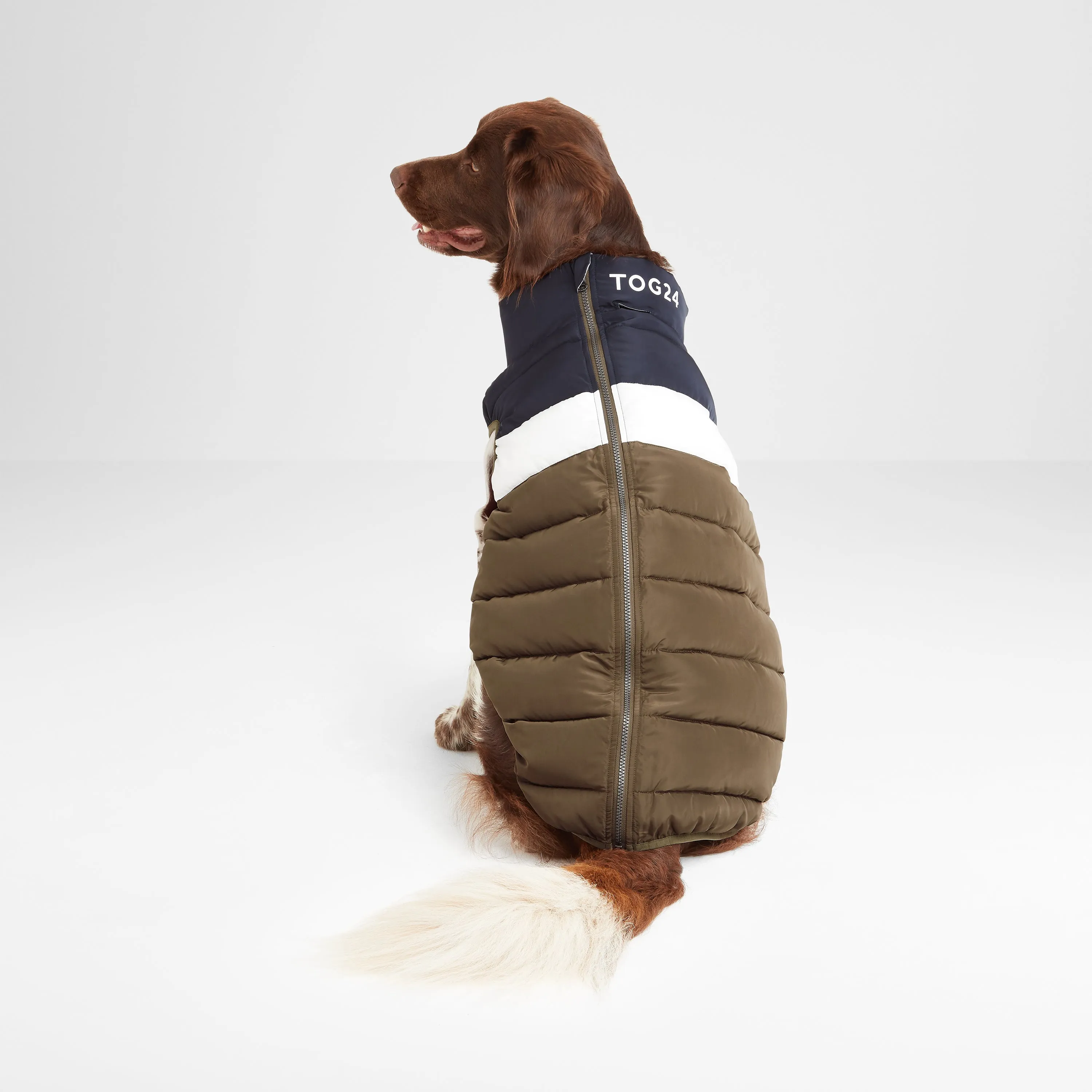 Fetch Padded Dog Coat L - Khaki/Dark Indigo/Optic White