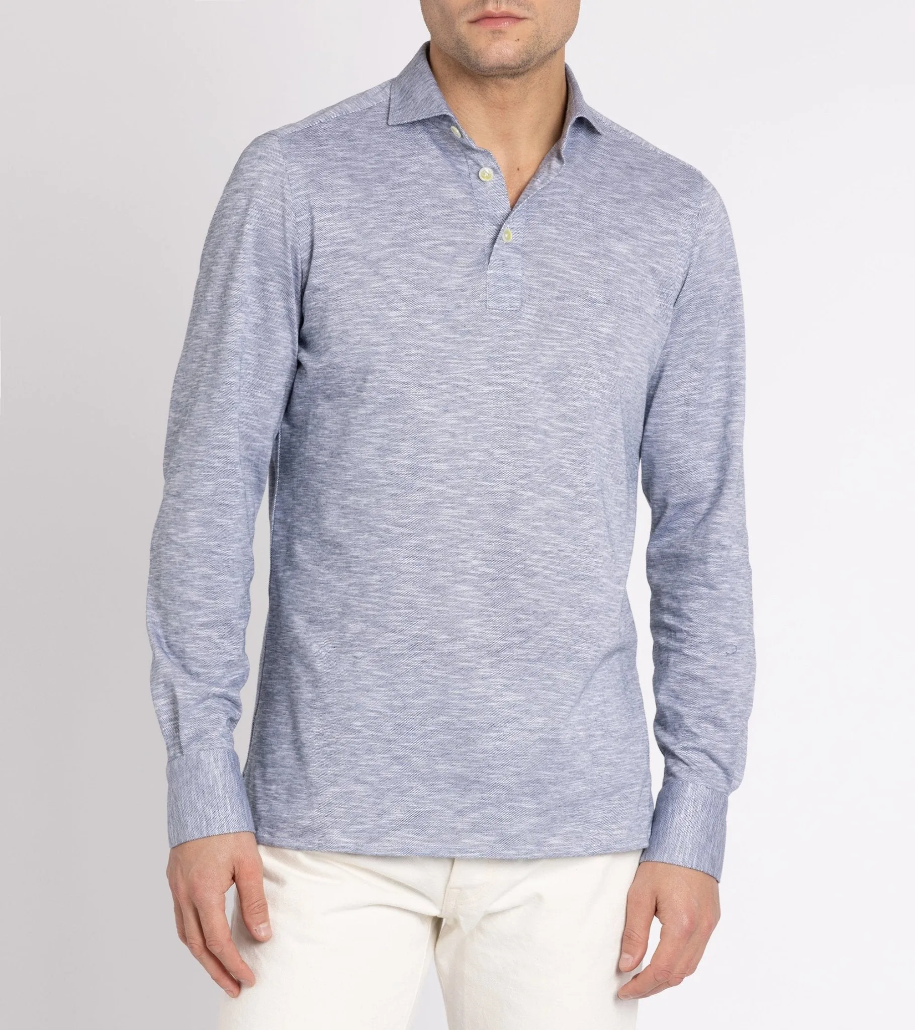 Finamore Orlando Cotton Mix Polo Shirt: Blue Marl