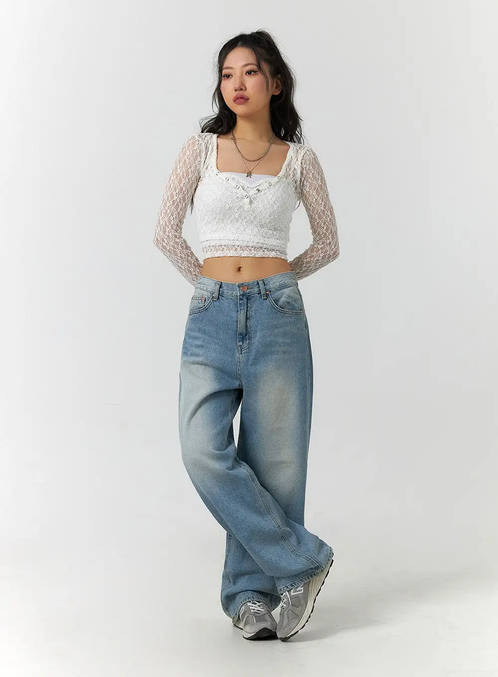 Floral Lace Button Crop Top CF405