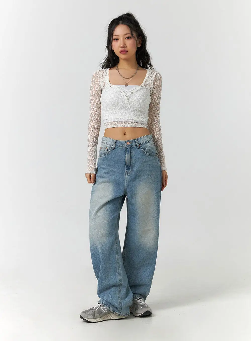 Floral Lace Button Crop Top CF405