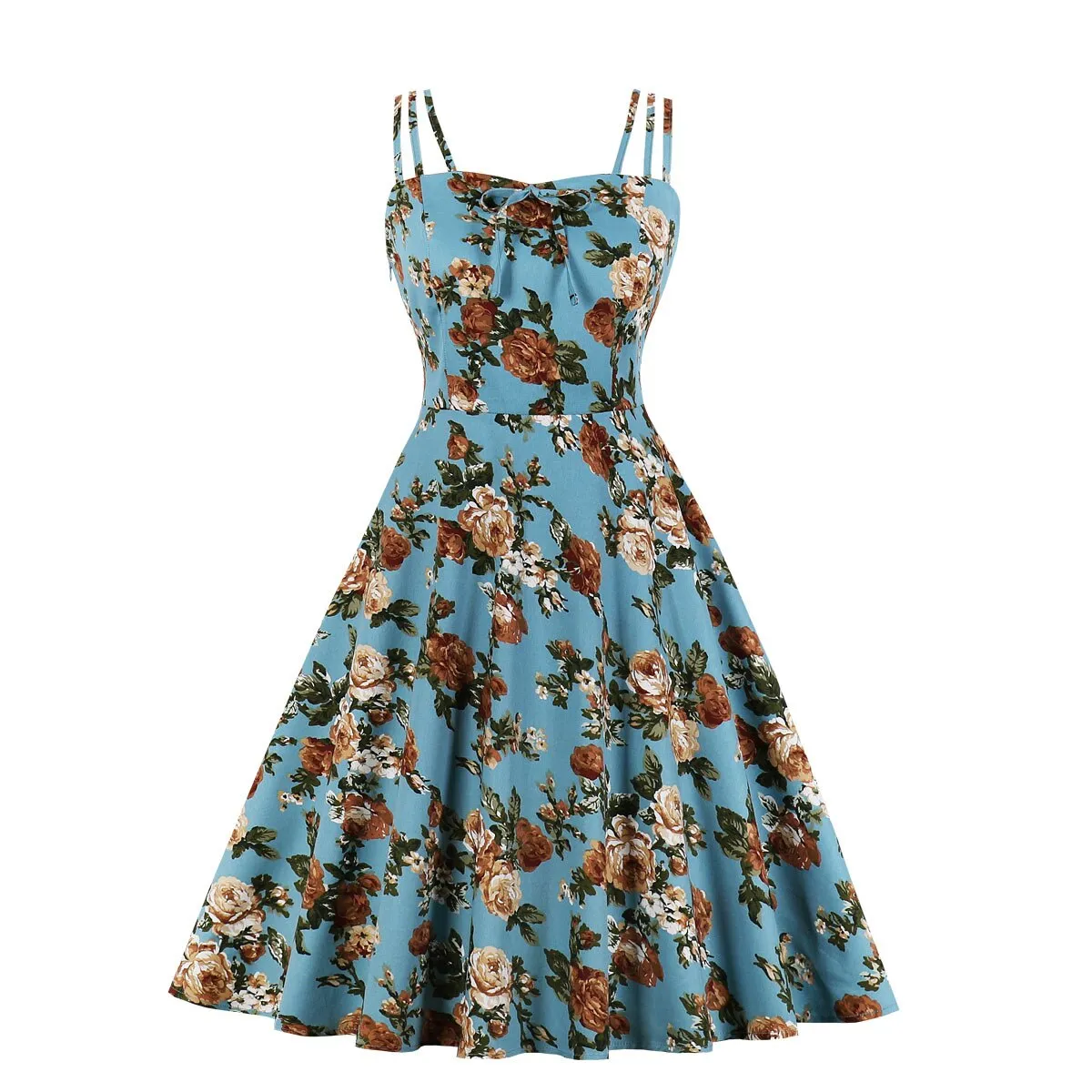 Floral Print Vintage 50s 60s Retro Women Spaghetti Strap Cotton Robe Pin Up Swing Summer Dresses