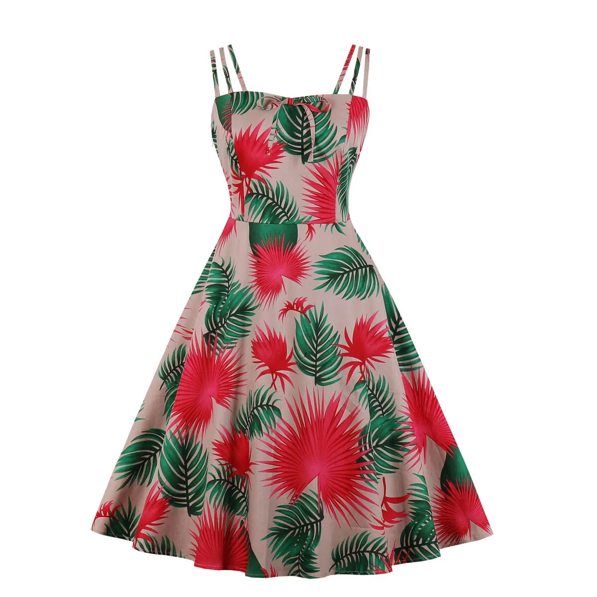 Floral Print Vintage 50s 60s Retro Women Spaghetti Strap Cotton Robe Pin Up Swing Summer Dresses