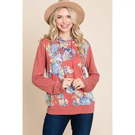 Floral Printed Contrast Hoodie With Relaxed Fit And Cuff Detail