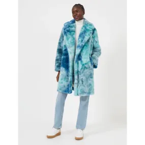 French Connection Buona Tie Dye Faux Fur Long Coat - Indigo Multi