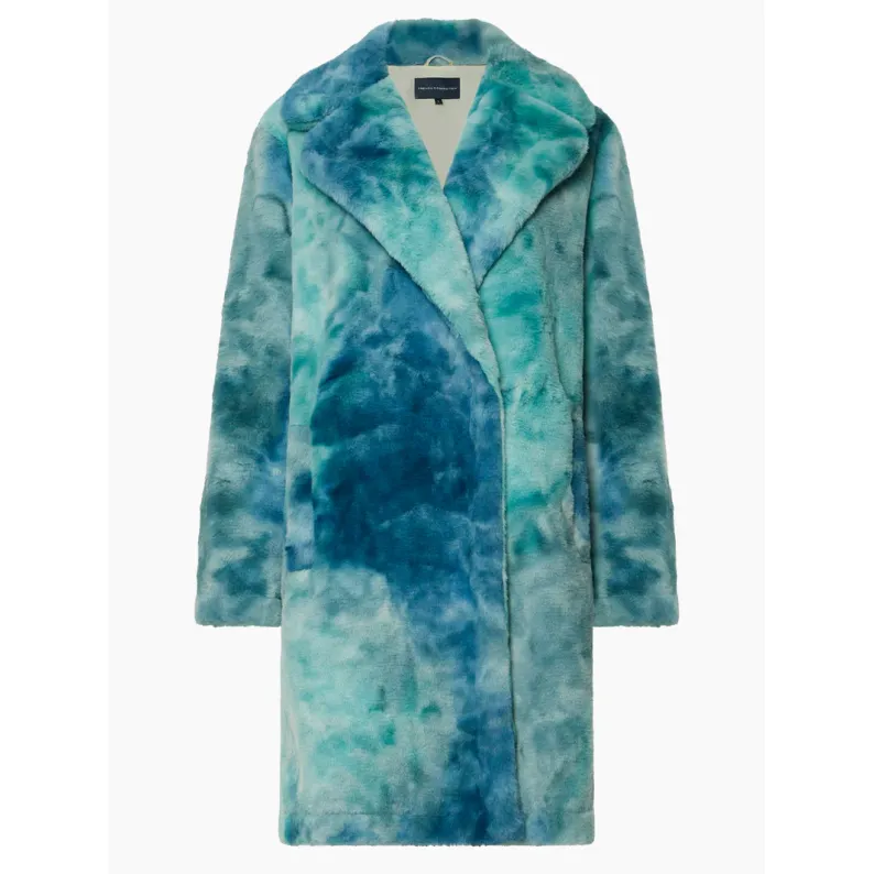 French Connection Buona Tie Dye Faux Fur Long Coat - Indigo Multi