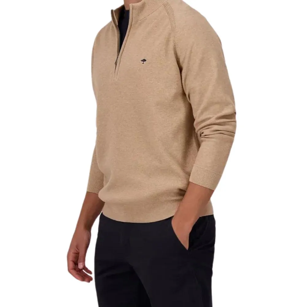 Fynch-Hatton Cotton Sand Half Zip Jumper | Menswear Online