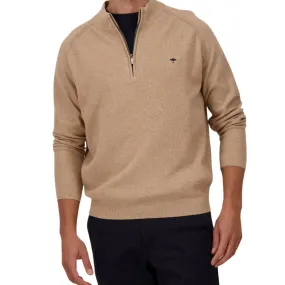 Fynch-Hatton Cotton Sand Half Zip Jumper | Menswear Online