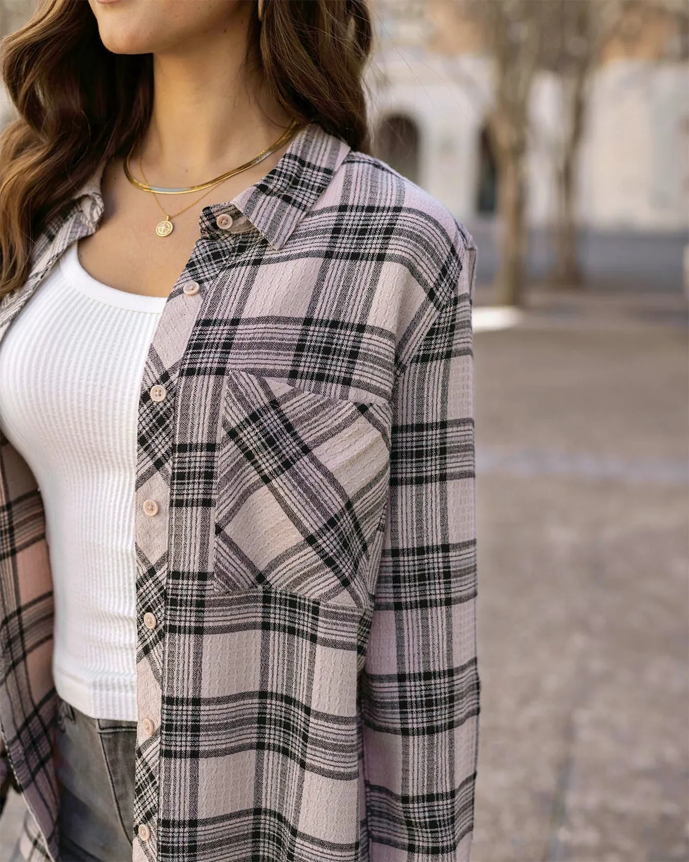 Grace and Lace Favourite Button Up Plaid - Blush/Black Plaid